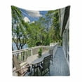 thumbnail image 1 of Modern Soft Flannel Fleece Blanket, Home Patio Balcony with Peaceful Woods in Clear Sunny Sky Photograph, Cozy Plush for Indoor and Outdoor Use, 70" x 90", White Green and Sky Blue, by Ambesonne, 1 of 6