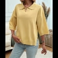 thumbnail image 4 of Suéter Tipo Jersey para y Otoño, de Color Liso, Informal, Holgado, de Punto, con Cuello en V y Mangas A Media Pierna Amarillo S, 4 of 7