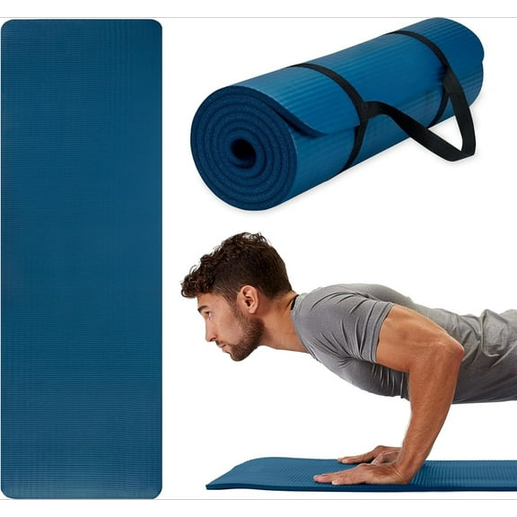 Essentials Thick 2/5" (10mm) and Thin 1/4" (6mm) Yoga & Pilates, Fitness & Exercise Mat ,Navy,72"L x 24"W x 0.25"Th