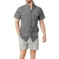 thumbnail image 7 of Coorders Men’s & Big Men’s George Linen Crew Neck Button Down Shirts with Double Pocket, Gray, S, 7 of 7