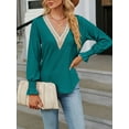 thumbnail image 2 of Liacowi Women Knit T-shirt Tops Long Sleeve V Neck Contrt Color Fall Tops for Cual Daily Blouse, 2 of 8