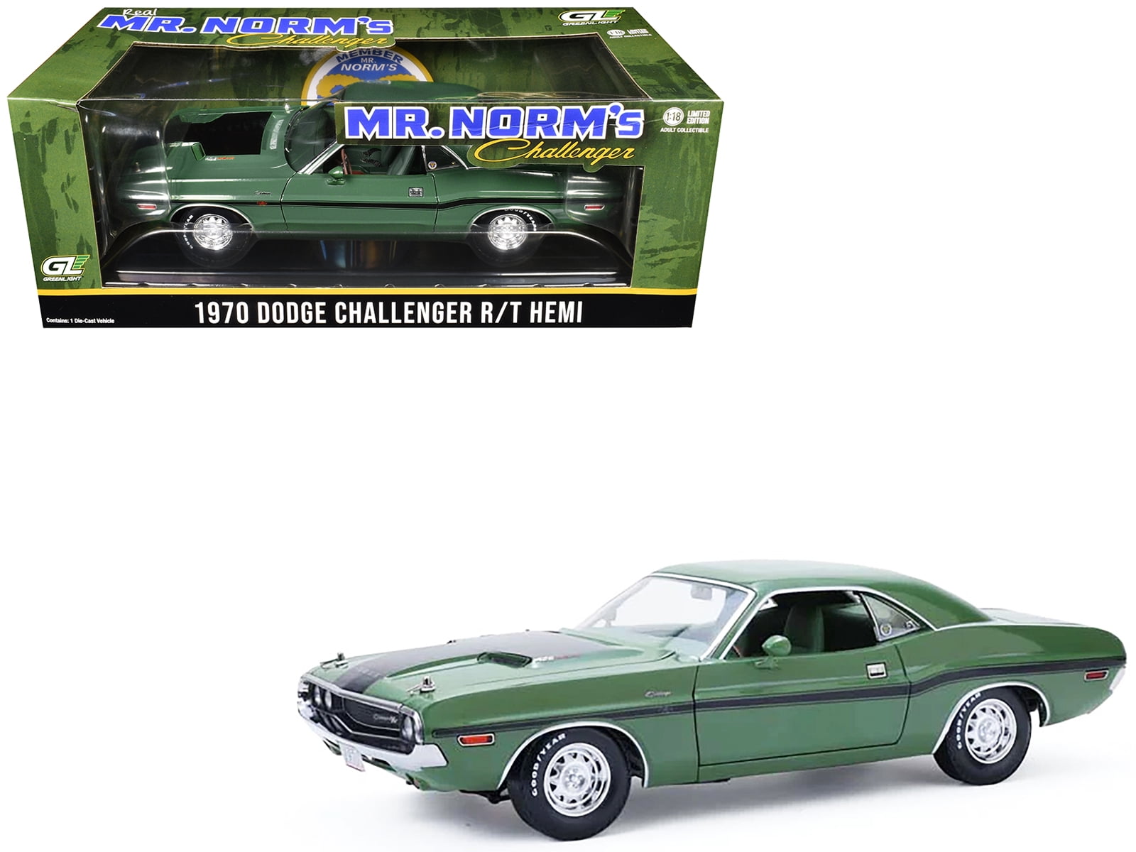 グリーンライト1/43 1970 Dodge Challenger R/T 1970 Dodge Challenger R/T Red with Black Stripes  - Walmart.com