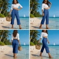 thumbnail image 6 of Linen Capri Pants Women 2026 Spring Summer Casual Lightweight Petite Elastic Waist Straight Leg Capris with Pockets Blue M, 6 of 6