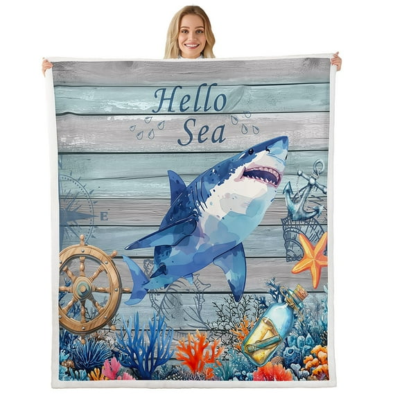 Erosebridal Ocean Shark Throw Blanket for Couch, Colorful Sea Coral Plush Blanket, Lake House Decor, 40x50
