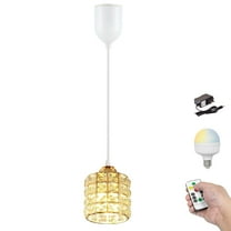 Kiven Battery Operated Pendant Light with Remote,1-Light Rechargeable Hanging Pendant Light Adjustable Height with Crystal Lampshade for Bedroom Kitchen Home Decor Gold TB2990
