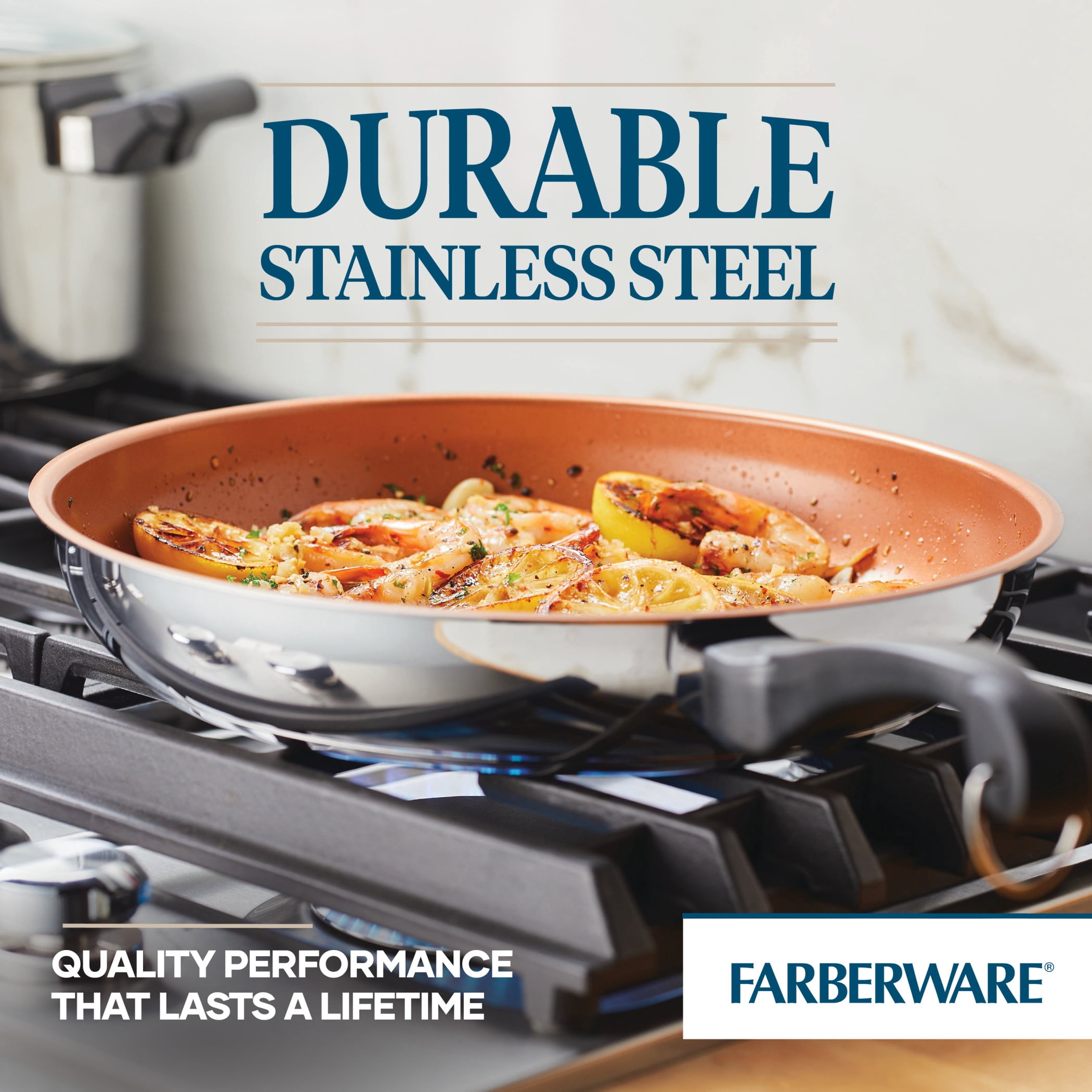 Farberware Classic Traditions 12.5 Inch Ceramic Nonstick Frying Pan, Induction Compatible, Metal Utensil Safe, Dishwasher Safe, Stainless Steel