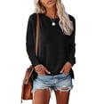 thumbnail image 5 of Shirts for Women Spring Round Neck Pocket Split Long Sleeve Casual Loose Top T Shirt Long Sleeve T Shirt, 5 of 6
