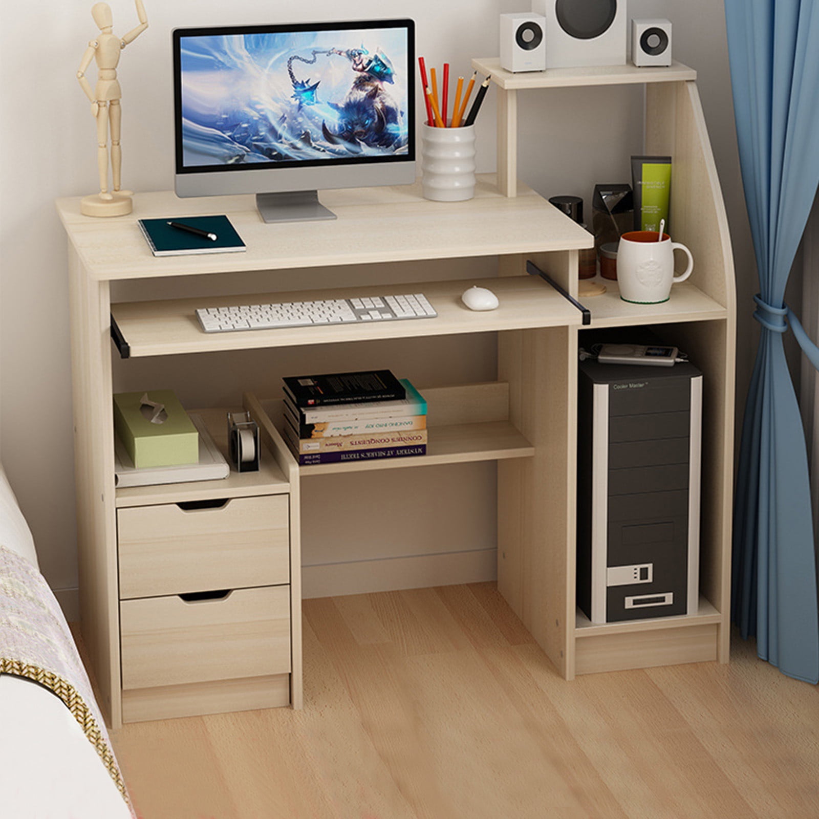 Details about   Computer Desk with Drawers keyboard Tray Hutch Storage Home Office Study Table 