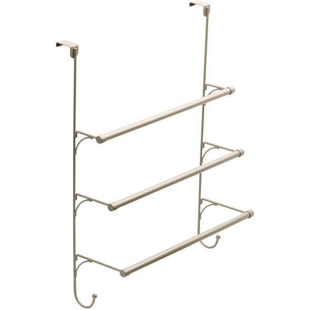 OvertheDoor Triple Towel Rack w/Hooks in Satin Nickel