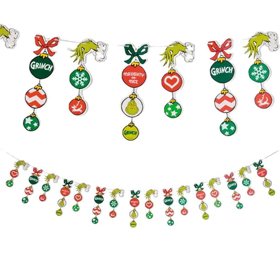 Fun Express 7 ft. Dr. Seuss The Grinch Christmas Ornaments Ready-to-Hang Cardstock Garland