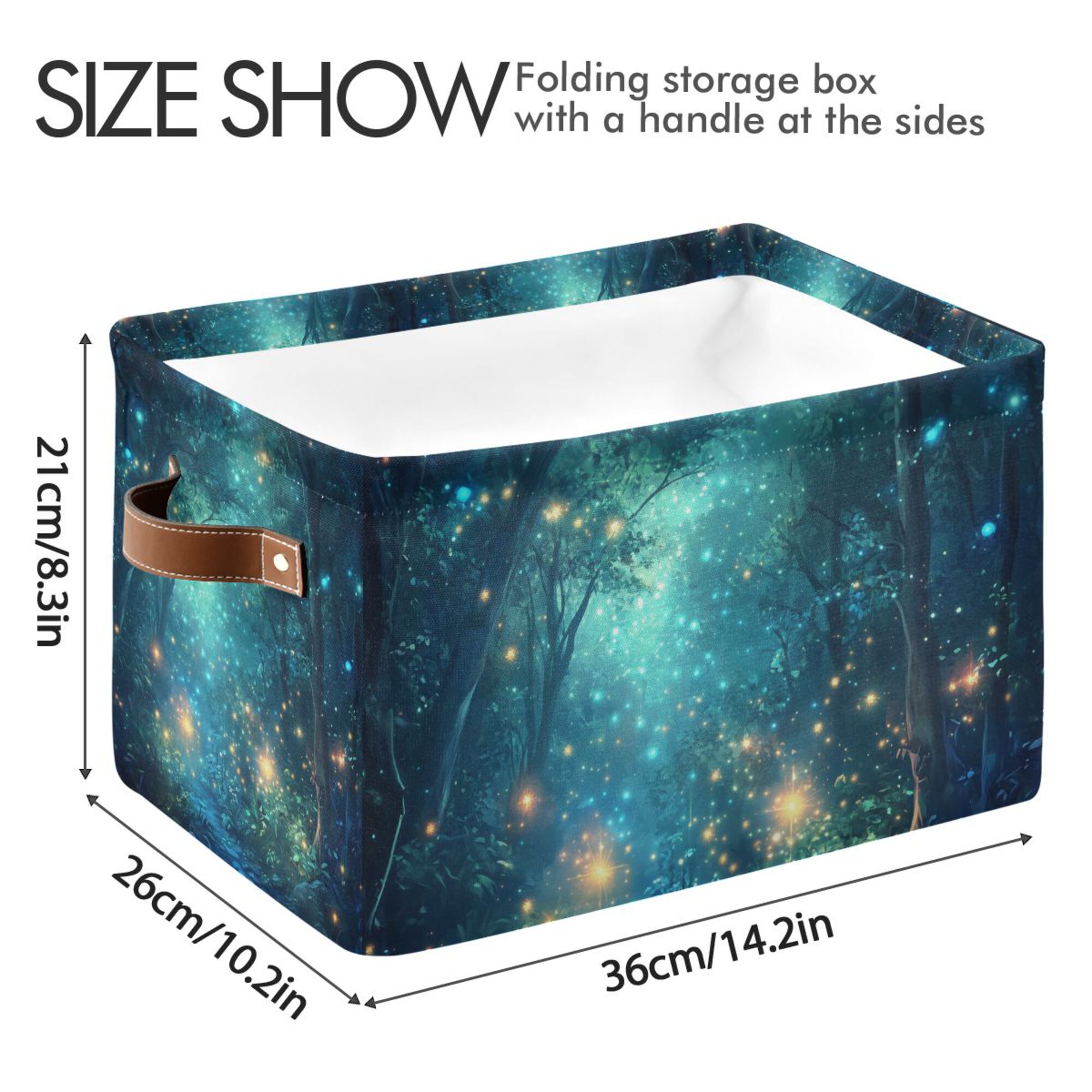 Yayeee Canvas Storage Basket with Handles for Shelves Fabric Bins Closet Organizer, Magical Forest Glowing Lights