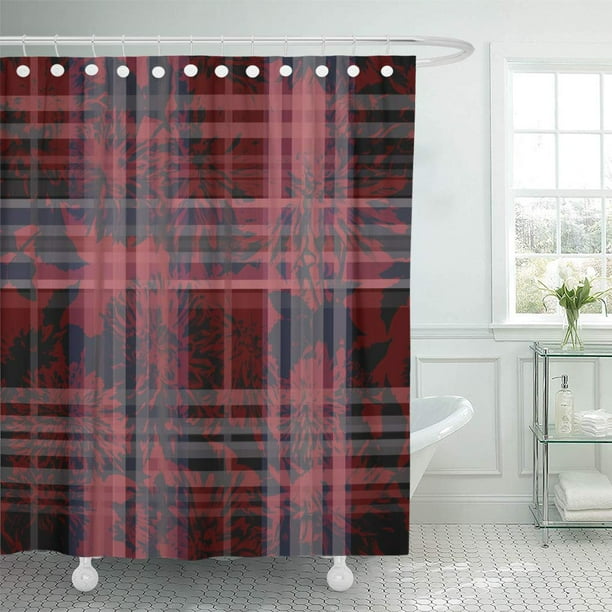 Ksadk Black Allover Fl Checd Gingham Dark Red Masculine Checks Shower Curtain Bathroom 60x72 Inch Com Allover Fl Checd Gingham Dark, Dark Red Shower Curtain