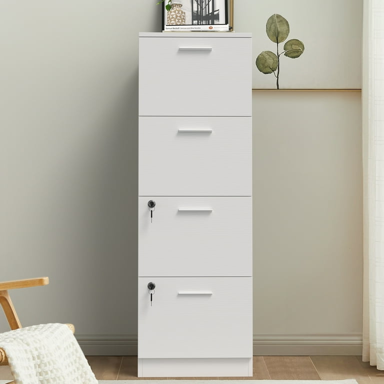 YITAHOME 4-Drawer File Cabinet with Lock, 15.86 Deep Vertical Filing Cabinet, White