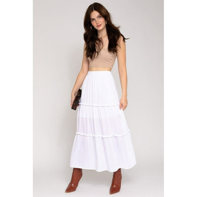 White midi skirt elastic clearance waist