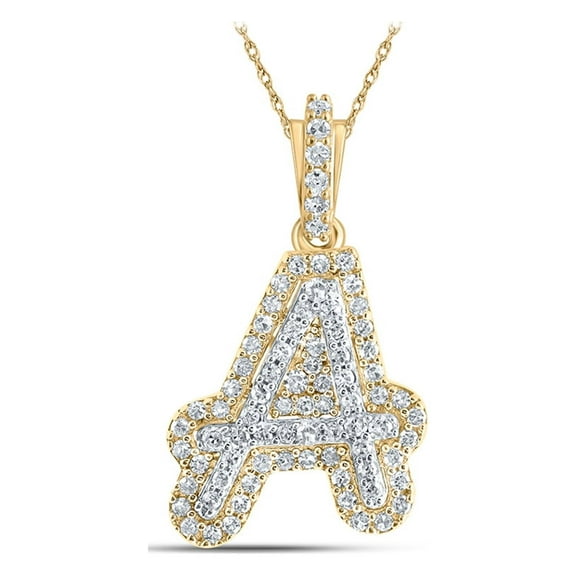 10kt Yellow Gold Mens Round Diamond A Initial Letter Pendant 1/5 Cttw