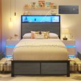 thumbnail image 3 of Fluest Twin Bed Frame with 2-Tier Storage Headboard, USB Port and LED Light, 4 Storage Drawers, Gray, 3 of 7