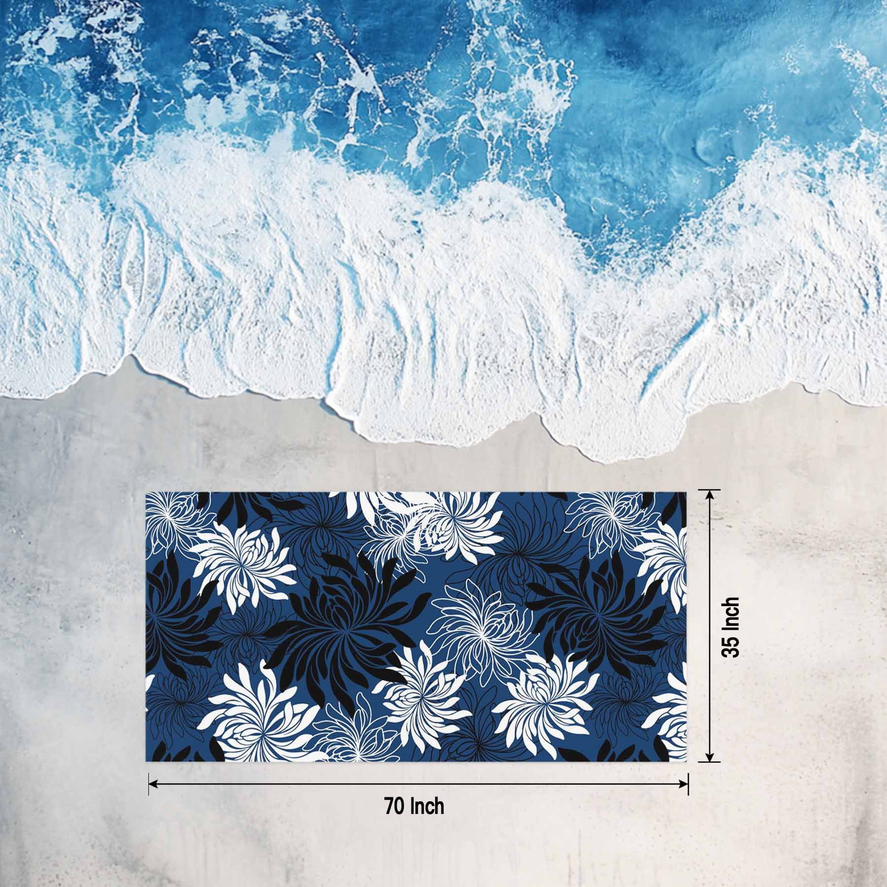 Beach Towel Chrysanthemum Bath Pool Towels Vintage Navy Blue Black Floral Absorbent Beach Towel Soft Large Quick Dry Lightweight Camping Travel Sports Yoga Gym Swim Towels for Adult 35x70 Inch