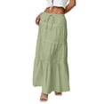thumbnail image 5 of Maxi Skirts for Women Trendy Summer Tiered Midi Linen Skirt High Waisted A Line Long Flowy Skirt Gauze Beach Skirts,Green XXL, 5 of 7