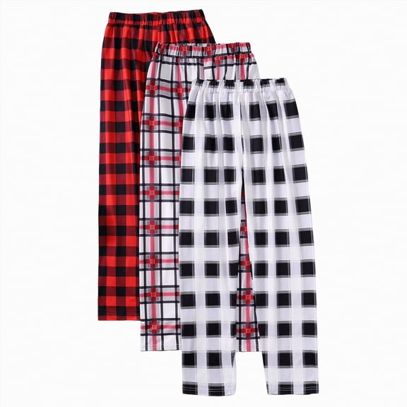 TAmten Girls Sleep Pants 3 Pack 8-12T Soft Plaid Sleepwear Kids Lounge Bottoms Sleepwear Pants for Boys(Black,9-10 Years)