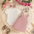 thumbnail image 4 of Tiijoy Newborn Girls Outfits Cute Cotton Short Sleeve Romper Bow Jumper Dress Headband 3Pcs Set, Sizes 0-3M, 4 of 4