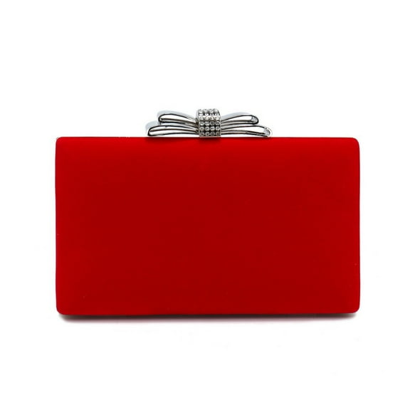 Women's Red Velvet Clutch Rhinestone Buckle Evening Bags