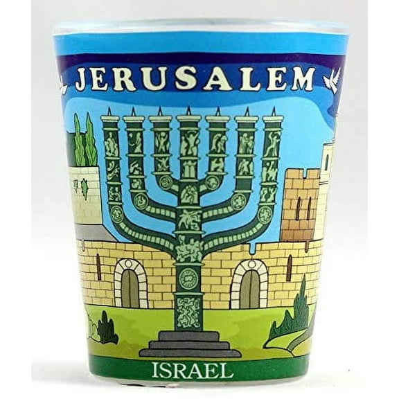 jerusalem israel menorah and landmarks shot glass