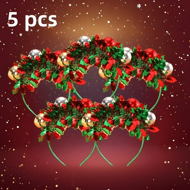 Dsseng 5/10 Pcs Bandeaux de Noël avec Boules Rouges et Vertes - Plastique Lavable à la Main Sans Plumes Parfait pour Fêtes et Cadeaux