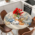thumbnail image 2 of Round Table Cover 36-44 Inch Thanksgiving Fall Waterproof Reusable Table Cloth Round Fitted Vinyl Tablecloth with Elastic Edged for Parties Outdoors, Rustic Orange Blue Pumpkin Black Plaid, 2 of 9