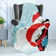 thumbnail image 4 of Christmas Soft Flannel Fleece Throw Blanket, Whimsical Penguins with Warming Clothes Holding a Gift on Igloo Scene, Cozy Plush for Indoor and Outdoor Use, 50" x 70", Baby Blue Vermilion, by Ambesonne, 4 of 5