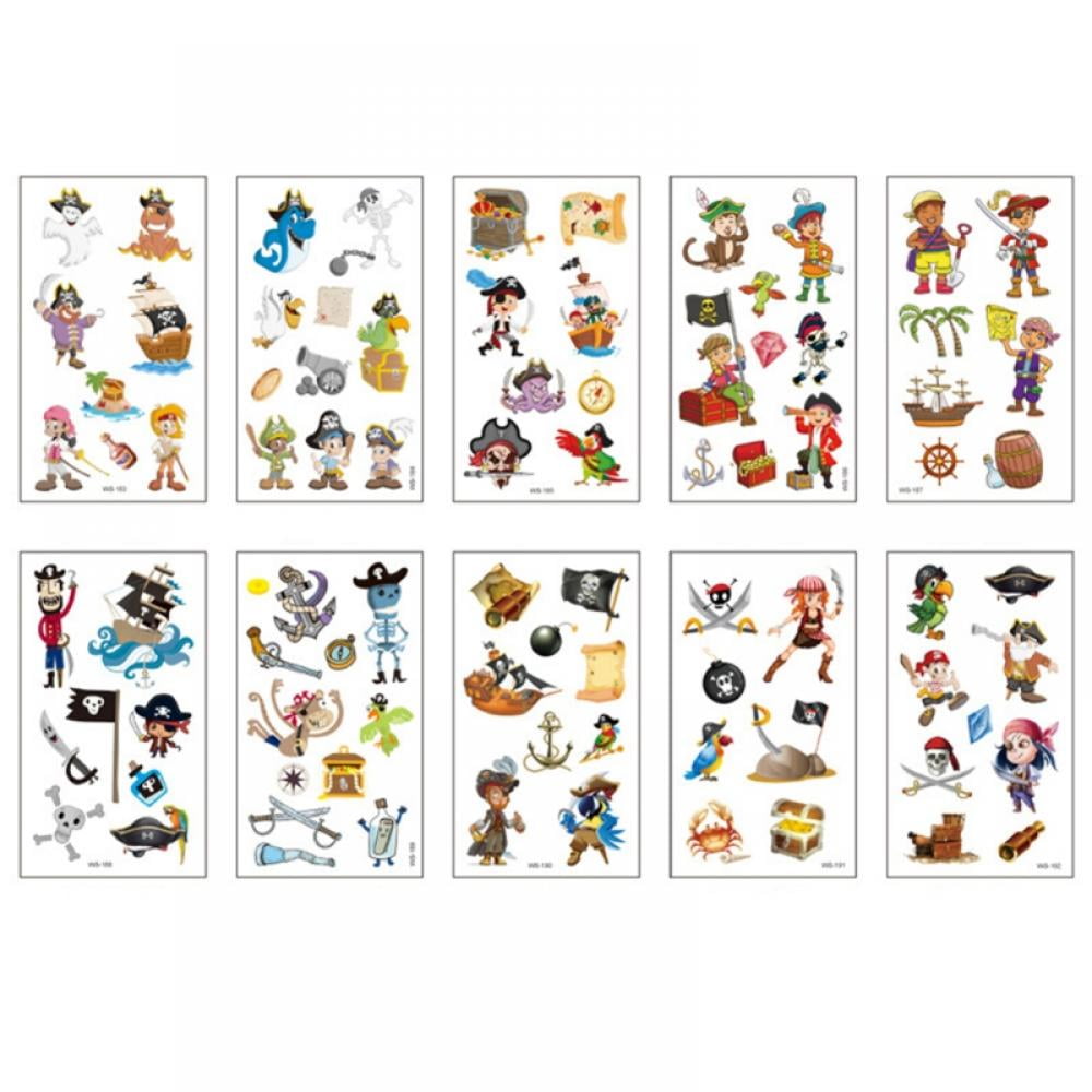 10 Sheets Pirate Tattoos Waterproof Temporary Tattoo for Children Kids Girls Boys Party Bag Loot Pinata Filler