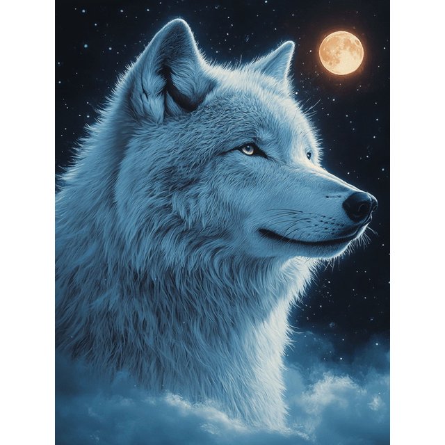 Qisvanset Framed Canvas Wall Art, 12x16 Inch Moon Cloud White Wolf Wildlife Portrait Art