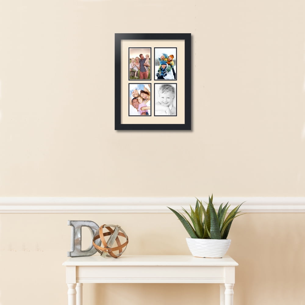 ArtToFrames Collage Photo Picture Frame with 4 - 3.5x5 Openings, Framed in Black with Alabaster and Black Mats (CDM-3926-1)