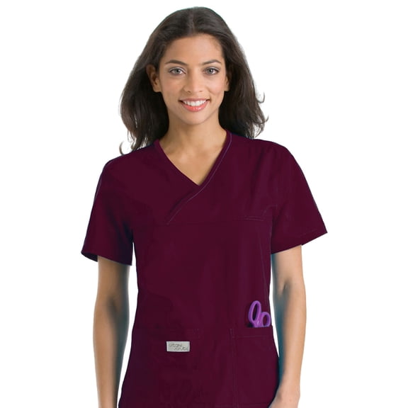 Urbane Scrubs 9534 Womens Double Pocket Crossover Top, Wine, Medium, Style, 9534