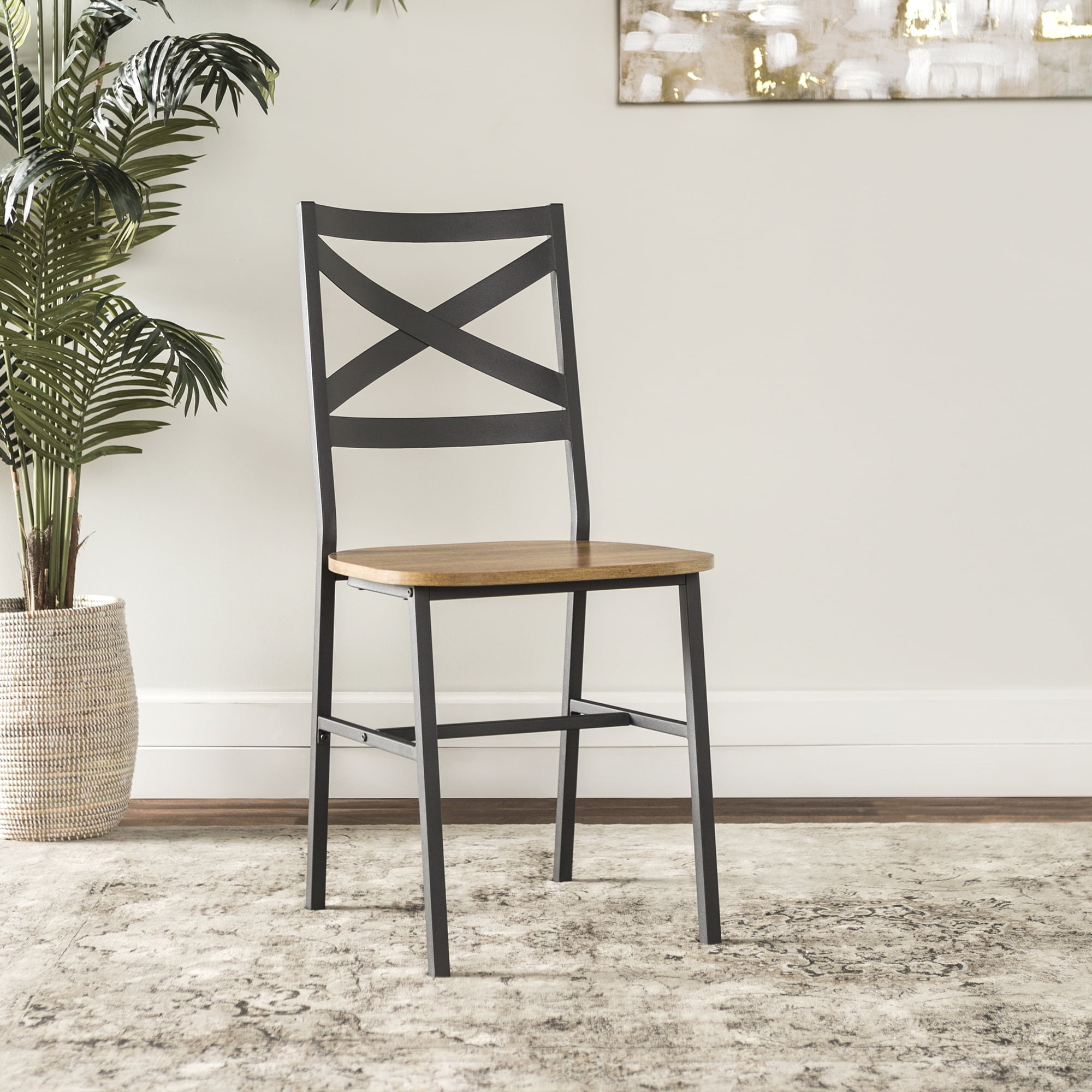 Mainstays Atmore X-Back Metal and Wood Dining Chairs, Set of 2