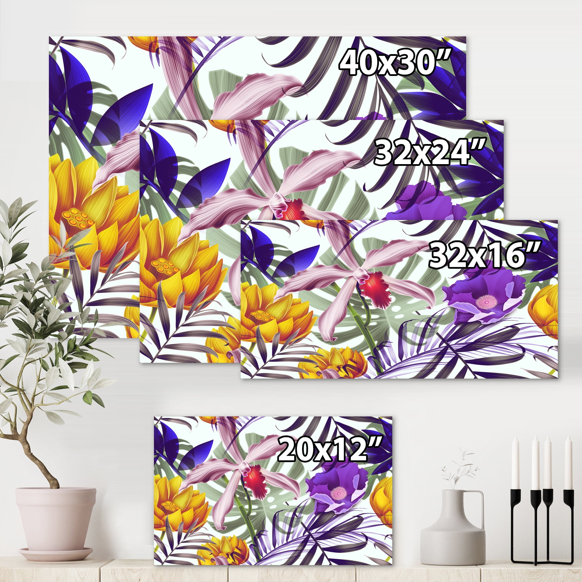 VIntage Tropical Flowers IX 12 in x 8 in Painting Canvas Art Print, by Designart