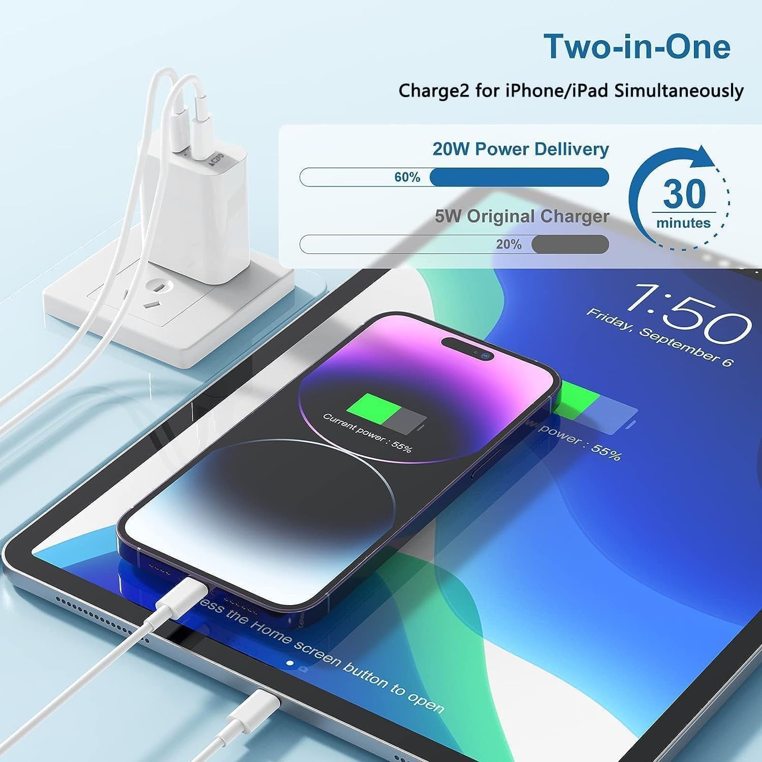 Iphone13 14 Fast Charger[MFI Certified] Dual Port PD 3.0 Power USB C Wall Charger Adapter with 10ft Lightning Cable Compatible for IPhone 14/13/12/Mini/ Pro/Pro Max/SE 2020/11/Pro Max/XS/XS Max/XR/8P