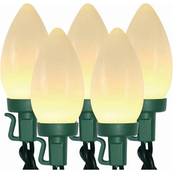 C9 Bulbs Outdoor Lights String Christmas 25 LED Strawberry Xmas Tree Waterproof Decoration Indoor Plug in 14.4 Feet Used for Patio Party Festive Courtyard Home(Warm White)