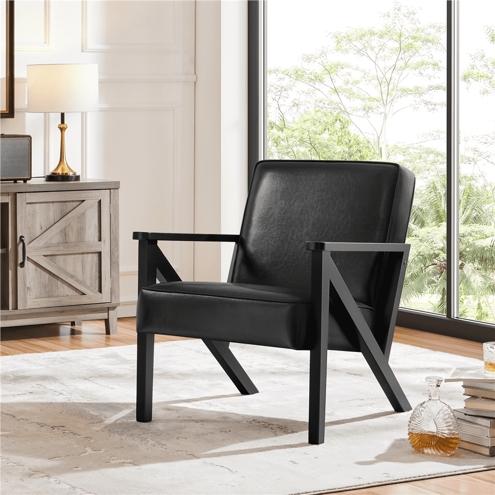 Renwick Modern Faux Leather Accent Chair for Living Room, Black