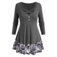 thumbnail image 1 of Camiseta con Panel de Encaje de Talla Extra Rosegal  Mangas largas de talla grande, 1 of 5