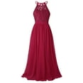 thumbnail image 3 of Kaerm Kids Girls Chiffon Halter Lace Wedding Bridesmaid Flower Girl Dress Long Maxi Party Ball Gown Burgundy 6, 3 of 7