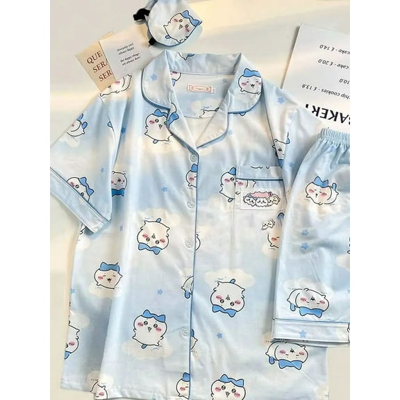 New Chiikawa Pajamas for Women Summer Short Sleeved Thin Cartoon Cute Hachiware Home Wear