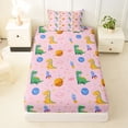 thumbnail image 3 of Erosebridal Cute Dinosaur Wild Dino Twin Sheet Sets For Girl Kids,Outer Space Planet Rocket Bedding,Pink White 3 Pieces, 3 of 6