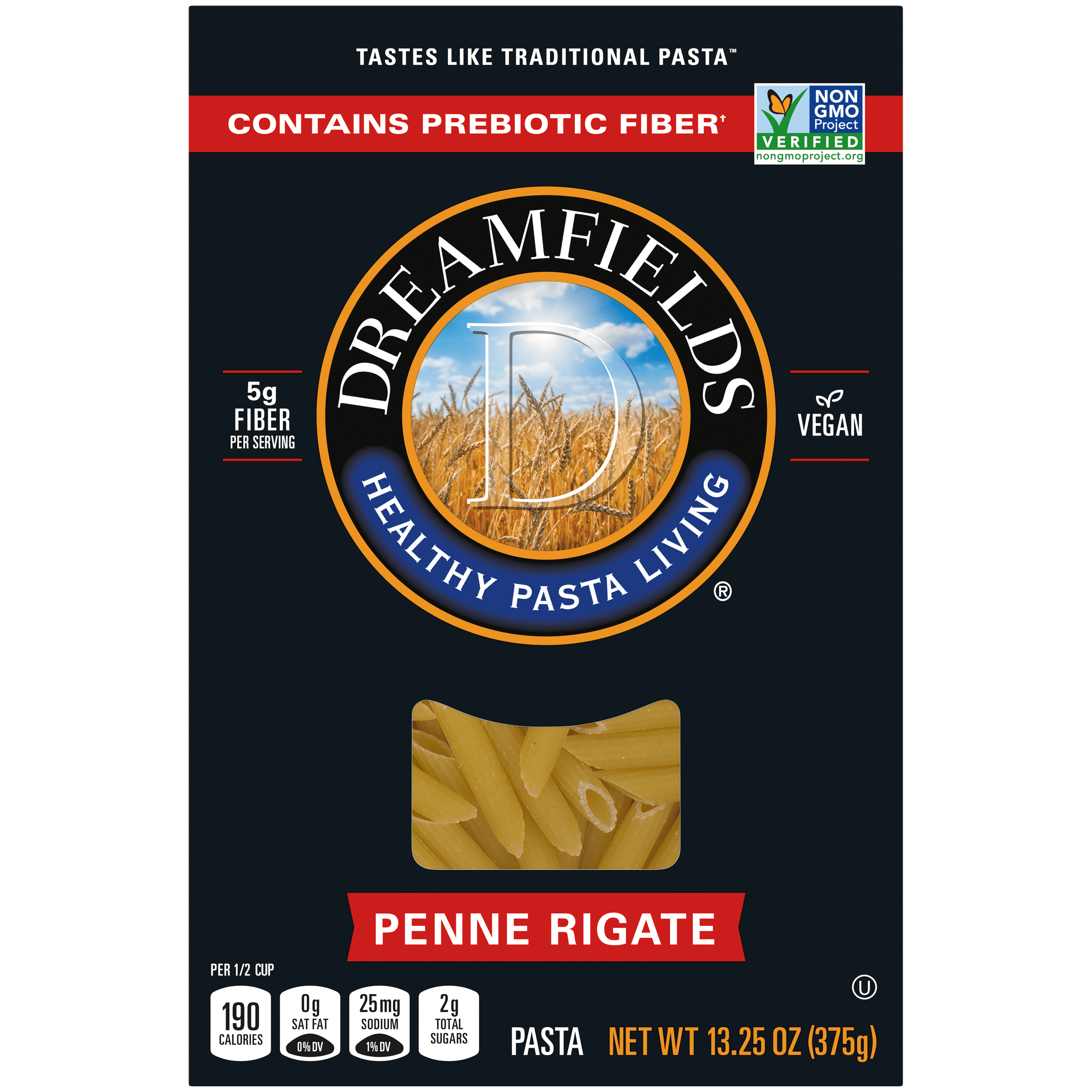 Dreamfields Penne Rigate Pasta, Vegan with 5g Fiber, 13.25 oz