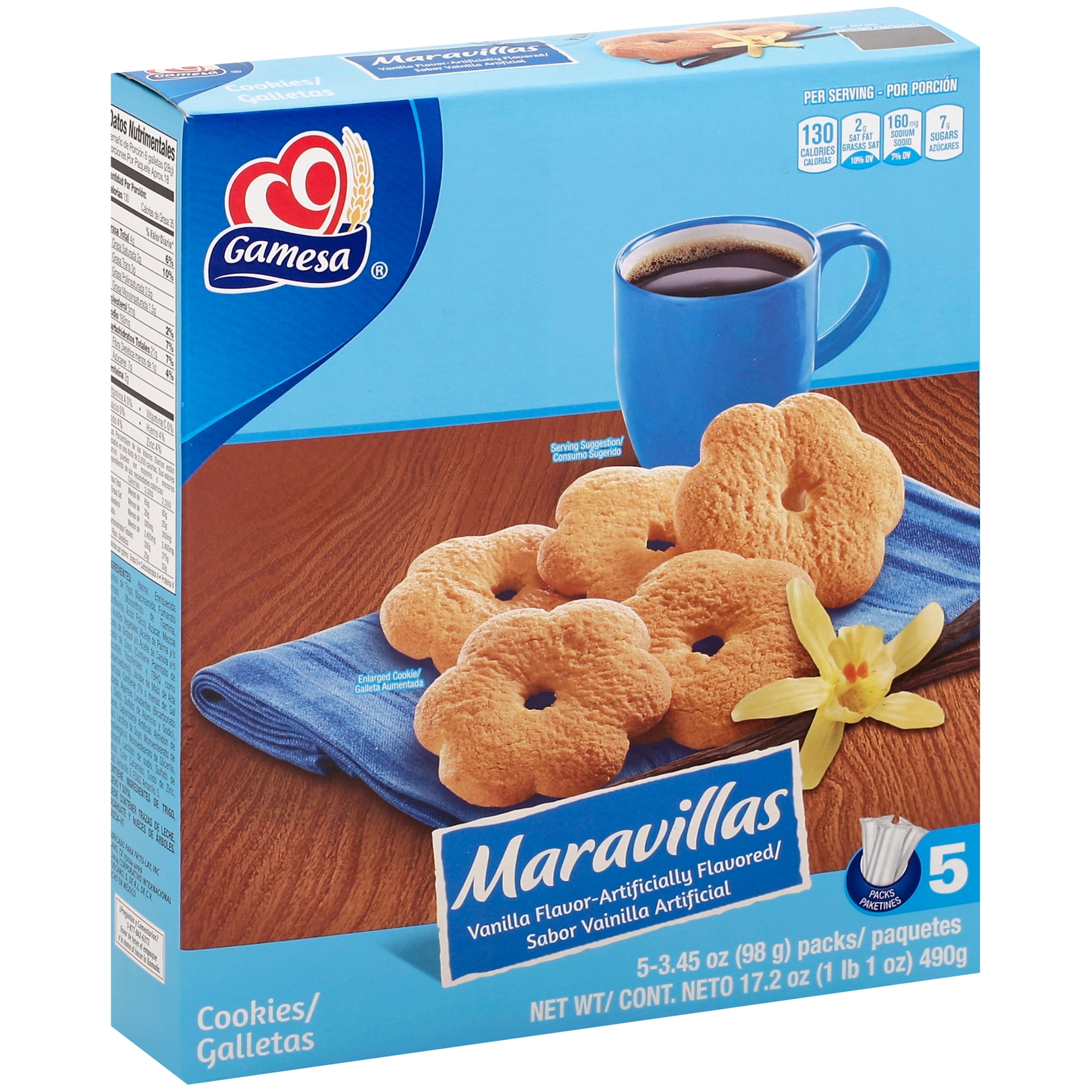 Gamesa Maravillas Vanilla Flavored Cookies, 5 Packs Per Box, 17.2 oz