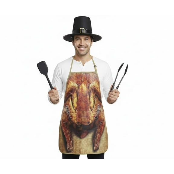 PMU Thanksgiving Black Top Pilgrim Man Hat with Silver Buckle and Turkey Apron Set Party Decorations and Costume Accessories (2/Pkg) Pkg/1