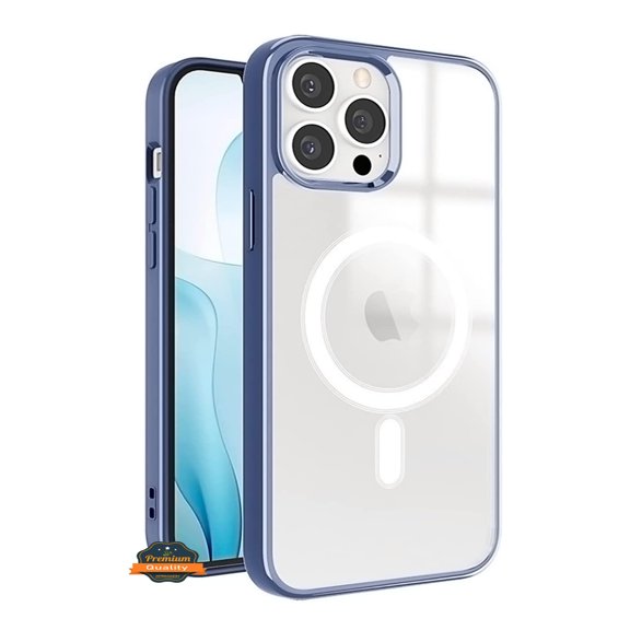 For Apple iPhone 16 Pro (6.3") Hybrid Clear Transparent Colors Edge Bumper with Magsafe Compatible, Ultra Slim Hard PC Phone Case Cover by Xpression - Blue Navy