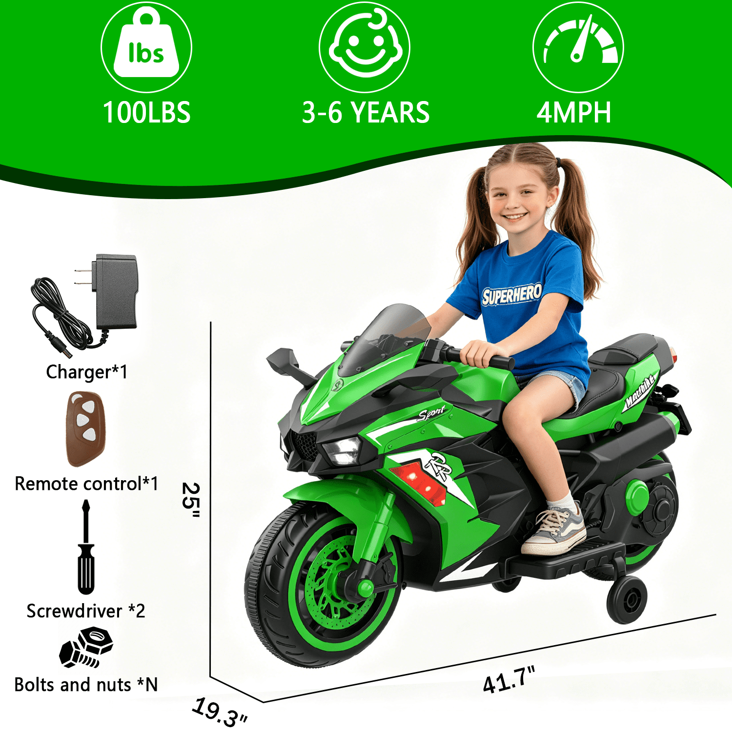HNH 12V Ride on Motorcycle for Kids, Electric Ride on Toys with Remote Control, Music, Bluetooth, Lights