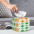 thumbnail image 6 of Uemuo St. Patrick's day argyle Pattern Tissue Box Cover Holder, Square with Bottom Belt - PVC Leather Decorative Organizer for Tabletop, Bathroom, Car, Office, 6 of 7