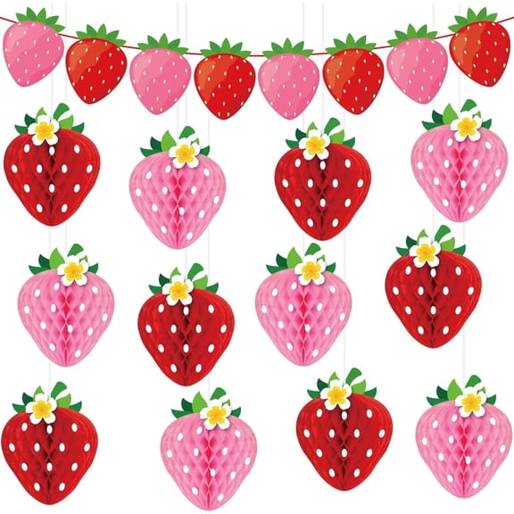 13 sets of strawberry party decorations - honeycomb ball banners - berry style - party hanging decorations - table center decorations