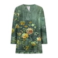 thumbnail image 7 of JTZGDY Plus Size Womens 3/4 Sleeve Tops Vintage Floral Printed Button V Neck Henley Shirts Loose Oversized Dressy Casual Tunic Blouse for Leggings Green#02 XXL, 7 of 7